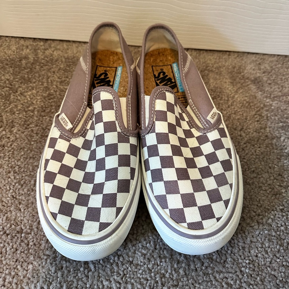 Vans Checkered Slip-On Sneakers - Brown and White